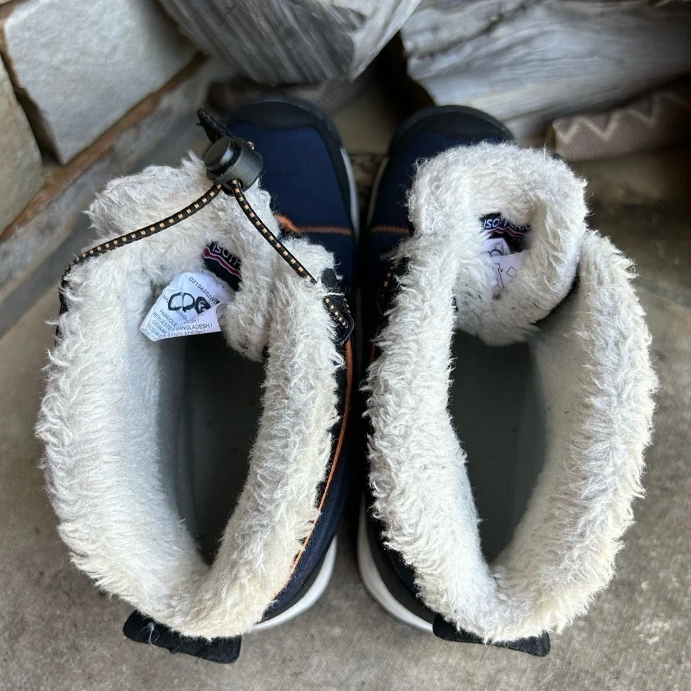 The Comet kids isotherm waterproof navy blue/orange snow boots w/faux furSz-3  k